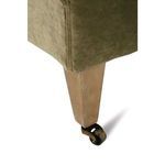 Close-up of front wooden leg with caster wheel attached to Marleigh chair