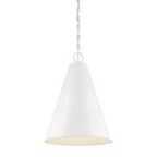 Pendant light with chain links clearly visible against the white shade, illuminated from within