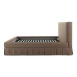 Side profile of Zeppelin bed showing floating base design and textured upholstery