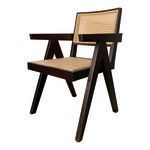 Angled view of Takashi chair showing armrest and seat depth with dark wood frame