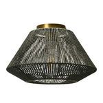 Flush mount ceiling light with dark woven paper rope shade and brass accent base