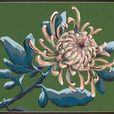 Vibrant painting of a blooming flower with curled petals on a rich green background and bold brushstrokes