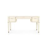 Front-facing Hunter Desk showing straight tapered legs and brass feet in bright lighting