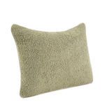 Slightly angled view showing pillow's plump shape and textured fabric
