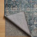 Corner of rug lifted to show backing and underside texture on floor
