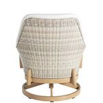 Rear view highlighting tightly woven natural wicker back and wood supports