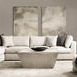 Landers end table styled as a coffee table in modern living room with gray sectional sofa and artwork
