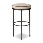 Top-down view of Corinne Stool showcasing cushioned seat and hammered iron legs from above