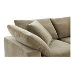 Close-up on left armrest with large plush cushions emphasizing soft fabric texture