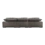 Rear view of gray Plunge slipper chair highlighting clean back lines and plush back cushions