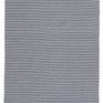 Blue and beige striped indoor-outdoor rug with handwoven polypropylene and fringed edges