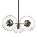 Kert 6-Light Large Chandelier in black brass with six clear glass globe shades and black steel frame