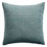 Square solid blue pillow with a soft, stonewashed cotton texture and subtle woven fibers