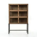 Empty Spencer Curio Cabinet front view with doors open to showcase interior oak texture