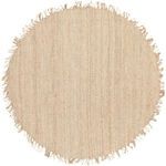 Round jute rug with slightly coarser weave and fringed edge in natural cream shade