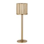 Gold steel ice bucket stand with the ribbed cylindrical bucket placed on top