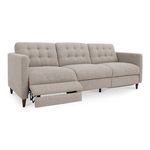 Sofa side angle showing left-side footrest fully extended in power recline position