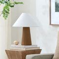 Conju accent table lamp styled on wooden side table with books and greenery in modern living room
