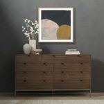 Sometimes Still painting styled room view with modern sideboard and decorative objects on gray wall background