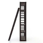 Side profile showing narrow depth of bookshelf and ladder leaning