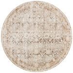 Round version of Theia Natural Rust Rug displaying ornate floral and geometric pattern in beige and rust tones
