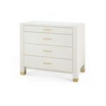 Camden Large 4-Drawer dresser in sand white finish with gold-tone twig-style drawer pulls and gold accents on feet