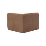 Rear corner perspective emphasizing seamless mocha brown slipcover fabric