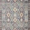 Zion Grey / Multi Rug with geometric diamond patterns in grey, green, peach, and cream hues, low-pile polyester.
