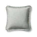 Heathered pale blue 20x20 inch square throw pillow with pleated, raw-edge flange and soft cotton blend fabric