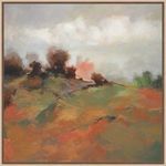 vibrant autumn landscape painting with rolling hills, warm oranges, deep reds, and trees under a cloudy sky
