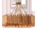 Teahouse Chandelier with staggered natural rattan ribs and khaki metal hardware in warm finish