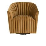 Top-down view showing curved back and channel tufting of bronze swivel accent chair
