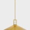 Clermont Pendant shown from below spotlighting the conical brass shade and alabaster diffuser without illumination