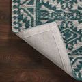 Rug corner flipped over to reveal woven backing texture and clean edge finish