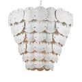 Angled side view of Tulum chandelier showing structured rows of overlapping discs