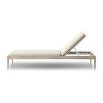 Side profile of Sherwood chaise lounge highlighting adjustable backrest in reclined position and teak frame