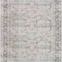 Darling Charcoal Machine Woven Rug with intricate traditional pattern in neutral charcoal, beige, and light blue tones