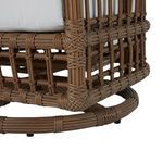 Tightly woven resin wicker detailing on chair sides and circular swivel base