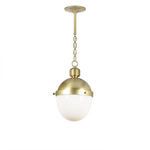 Otis Pendant Small with brass finish and classic milk glass globe diffuser, hanging from a brass chain mount