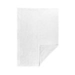 Folded linen cotton blend throw blanket with one corner flipped showing sherpa backing