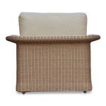 Back view of Meredith chair showing tightly woven wicker texture and cushion top edges