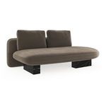Left-facing armless sofa with dark taupe vintage velvet upholstery and Nero Marquina black marble block base
