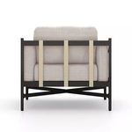 Hearst Outdoor Chair rear view showcasing dark bronze frame and three vertical ivory straps securing cushions
