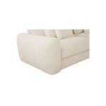 Close-up of left armrest on Berga Sectional highlighting rounded, padded design in beige fabric