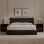 Pair of Rora Table Lamps on nightstands flanking dark upholstered bed in contemporary bedroom