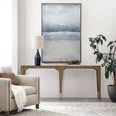 Chapman Console Table styled in a bright room with neutral armchair, artwork, lamp, and potted plant