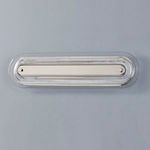 Wall sconce with polished silver central bar replacing aged brass, viewed horizontally on gray wall