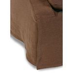 Close-up of rolled sofa arm showing tight linen slipcover fabric and skillful construction