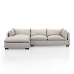 Westwood sectional sofa front view showing stone upholstery and plush cushions