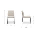 Dimension schematic with front and side views displaying measurements of Danny Dining Chair